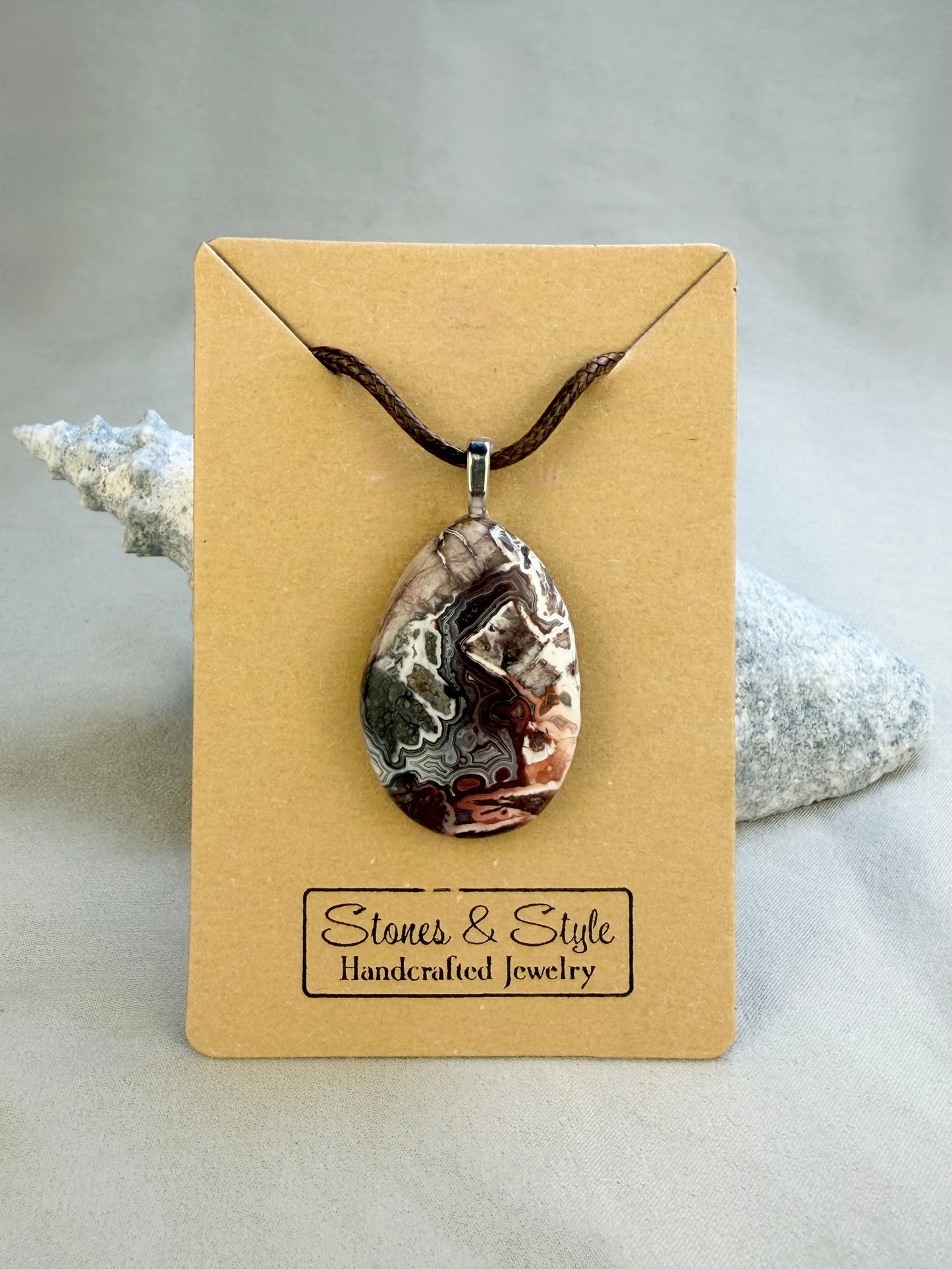 Crazy Lace Agate Pendant Necklace