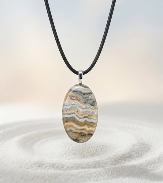 Black Lace Agate Pendant Necklace