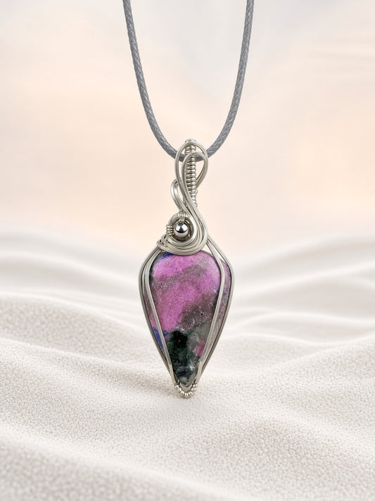 Pink Cobalto Calcite Pendant Necklace in Argentium Silver