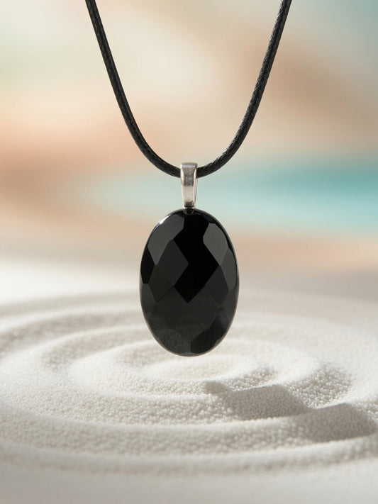 Faceted Black Onyx Pendant Necklace