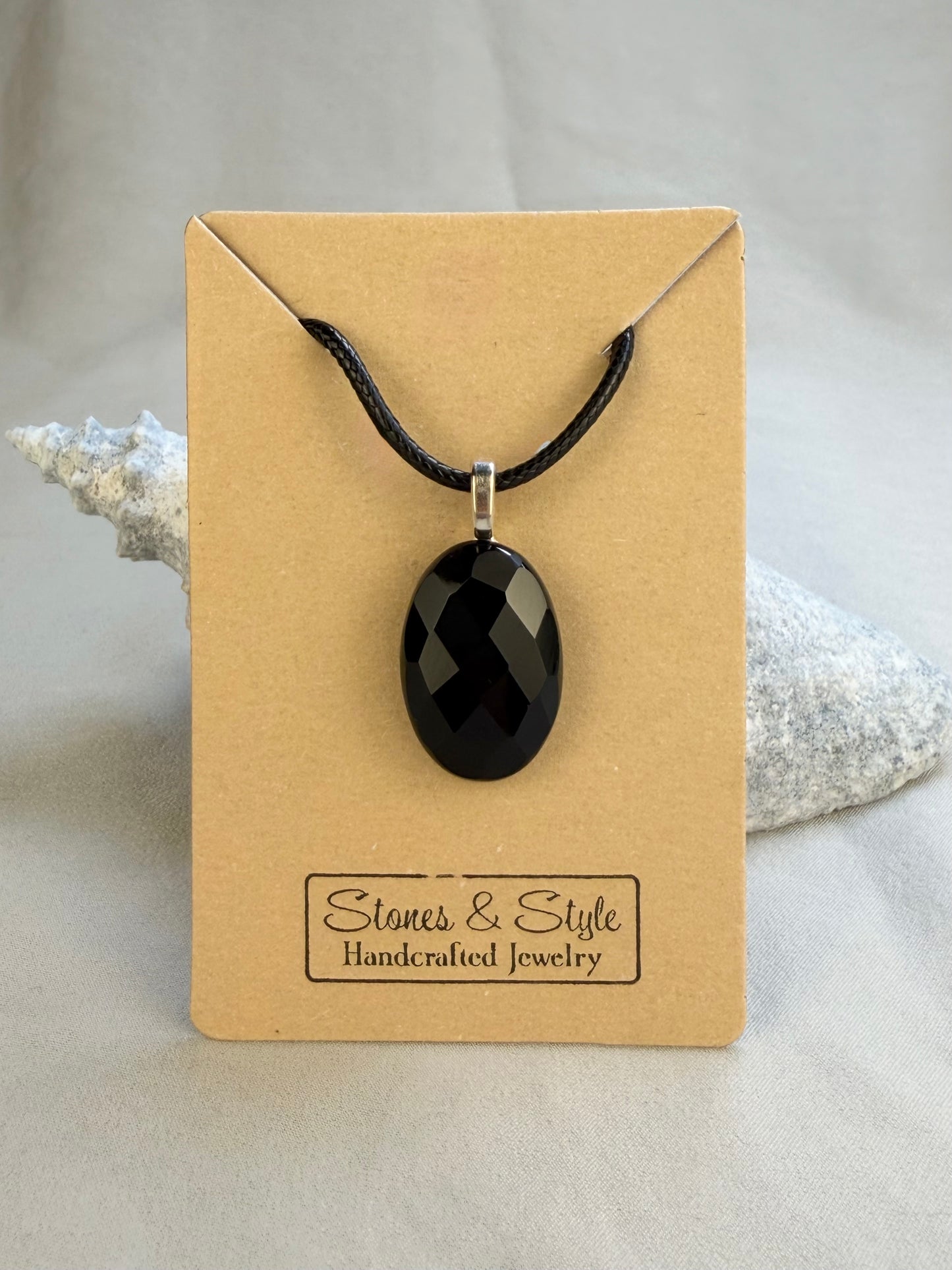 Faceted Black Onyx Pendant Necklace