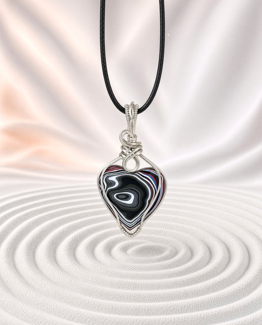 Fordite Pendant Necklace in Argentium Silver