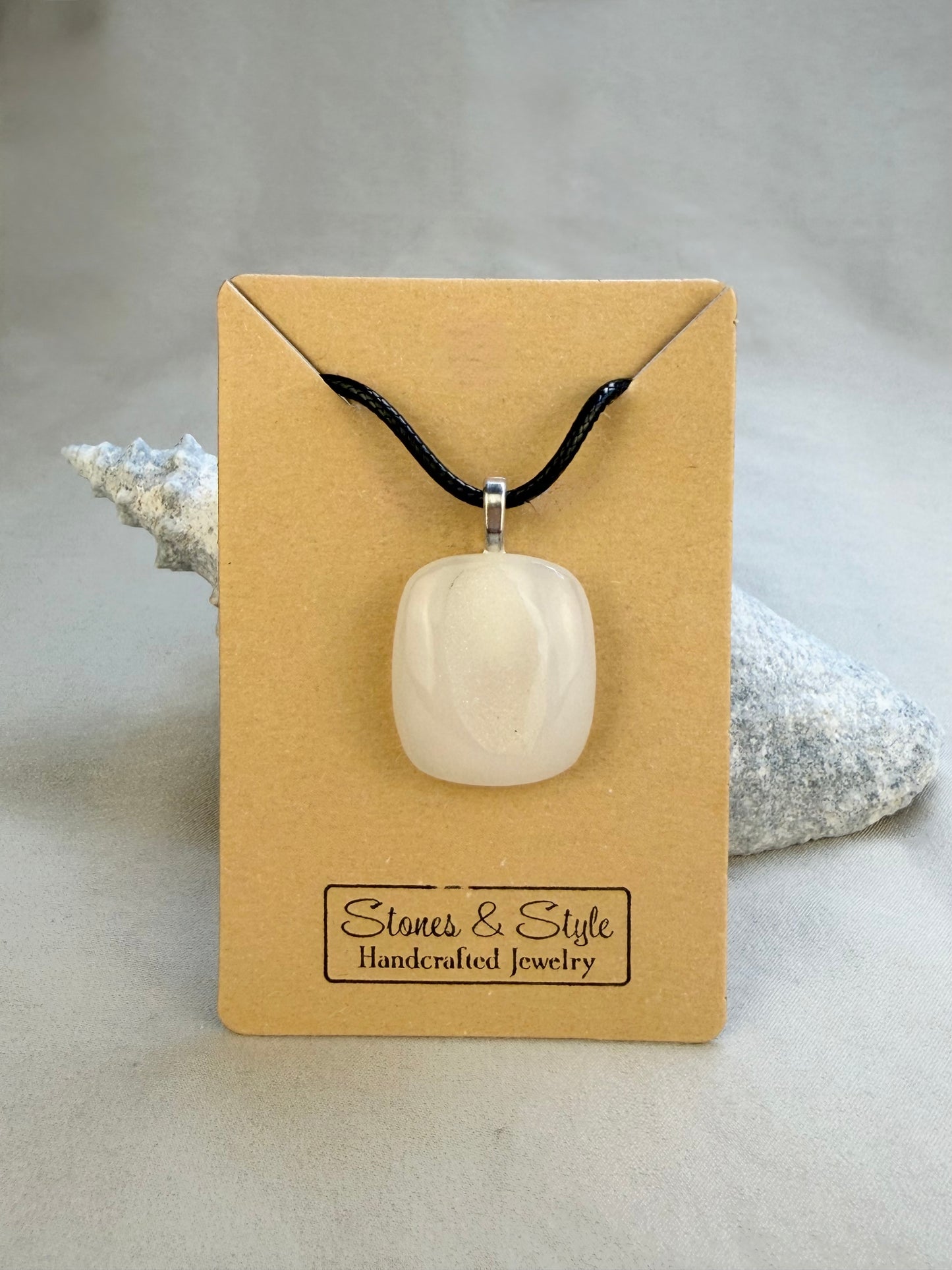 White Agate Pendant Necklace with Druzy