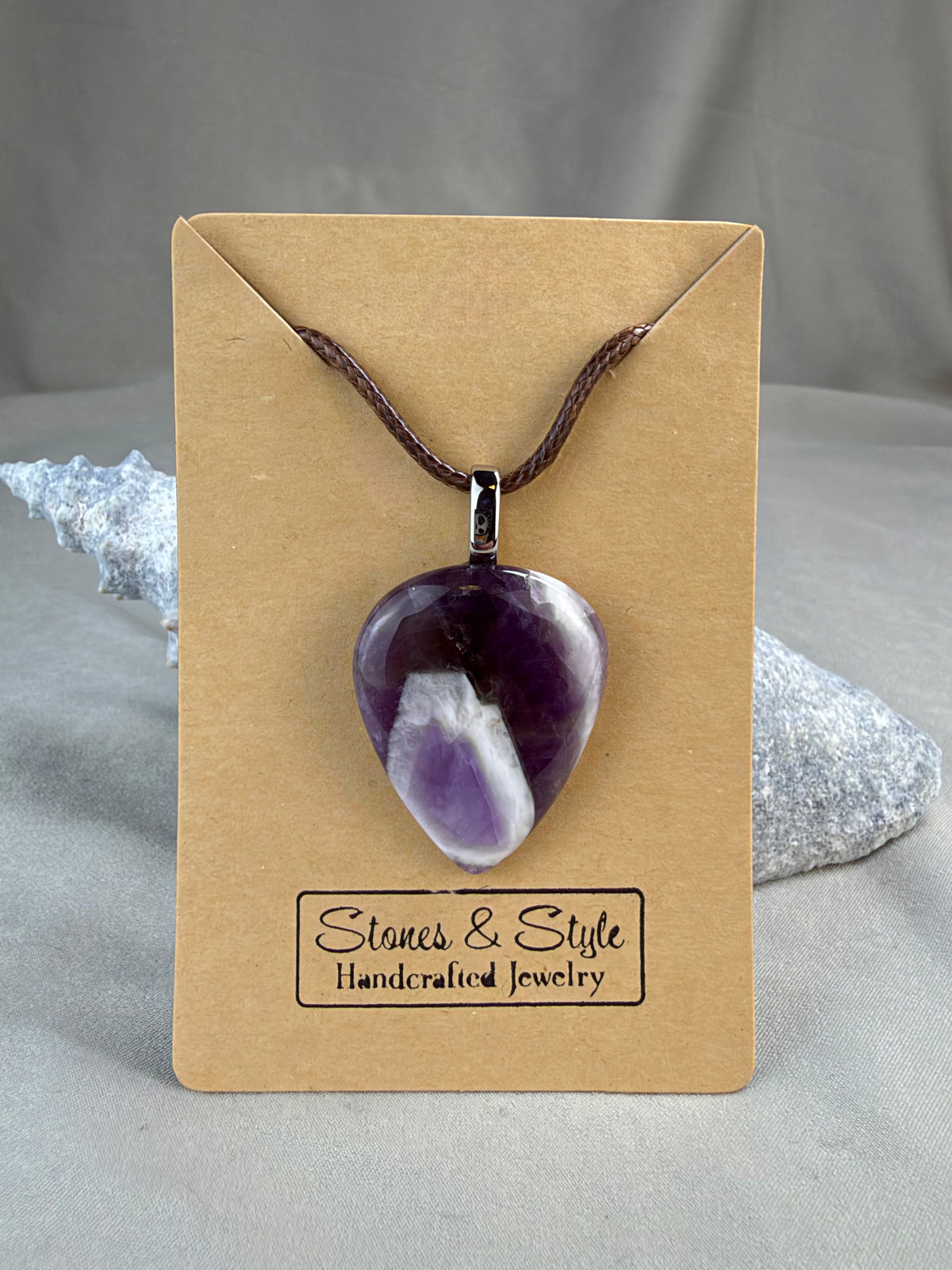 Chevron Amethyst Pendant Necklace
