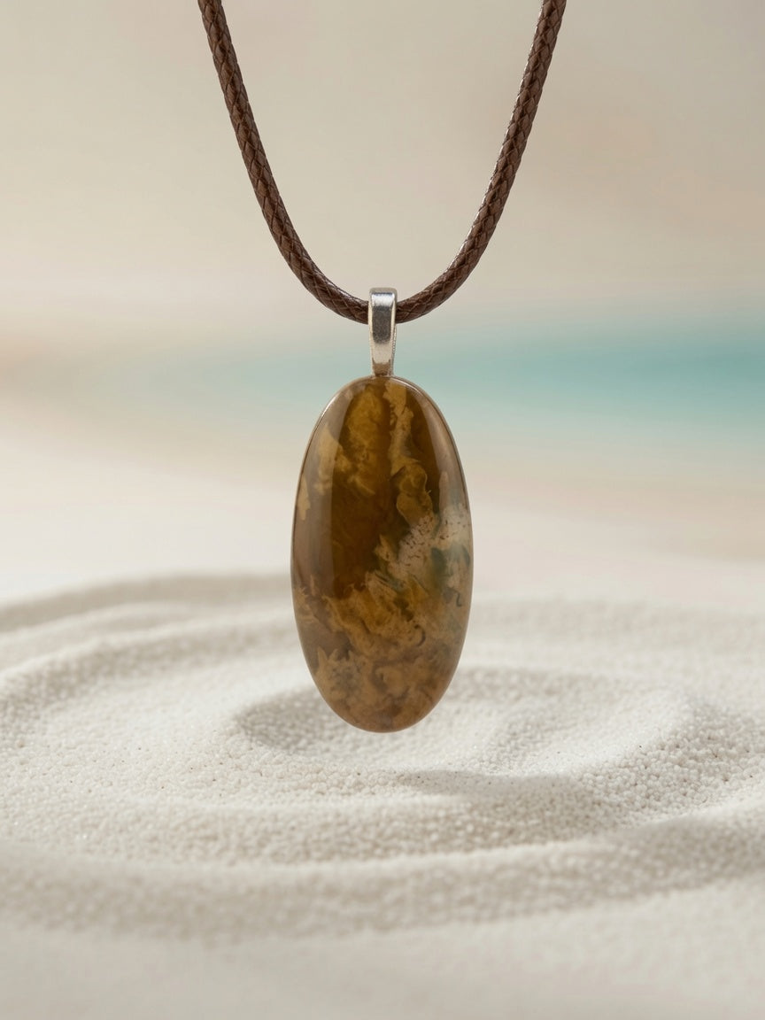 Brown Plume Agate Pendant Necklace