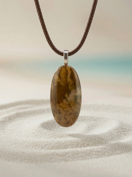 Brown Plume Agate Pendant Necklace