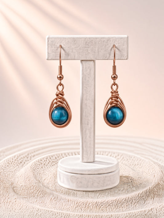 Copper Turquoise Herringbone Hook Earrings