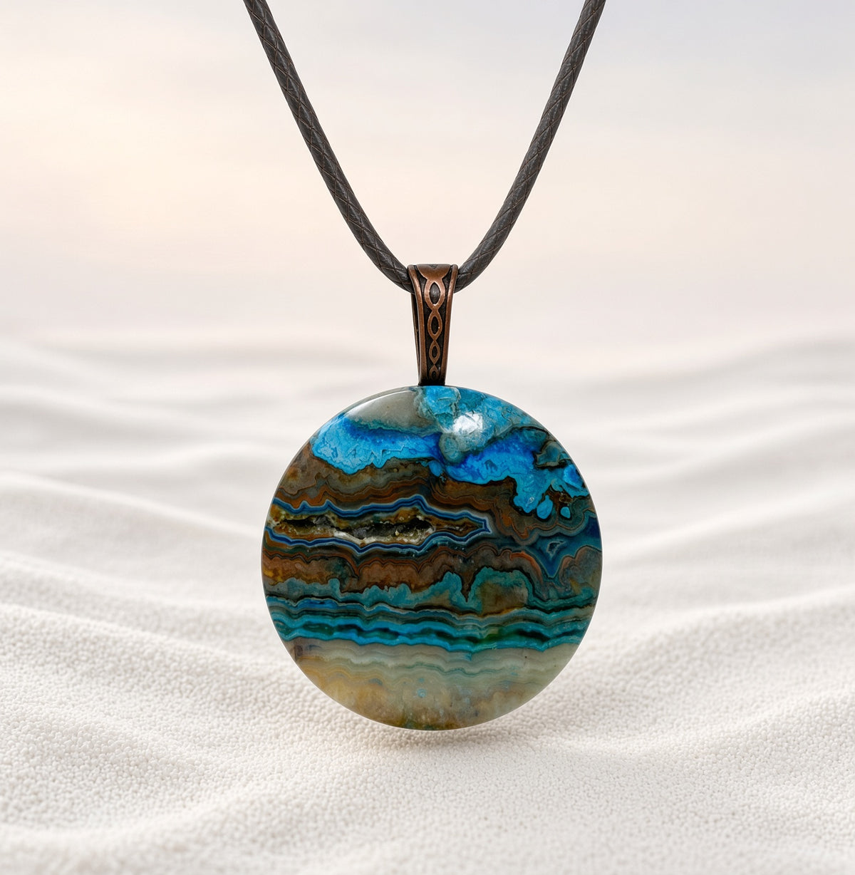 Fancy Lace Agate Round Pendant Necklace