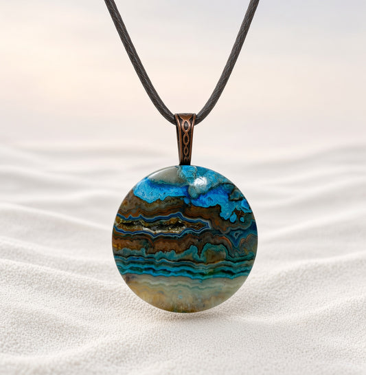 Fancy Lace Agate Round Pendant Necklace