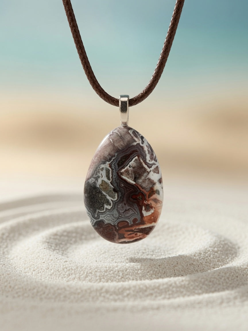 Crazy Lace Agate Pendant Necklace