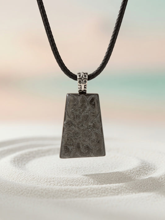 Carved Silver Sheen Obsidian Pendant Necklace