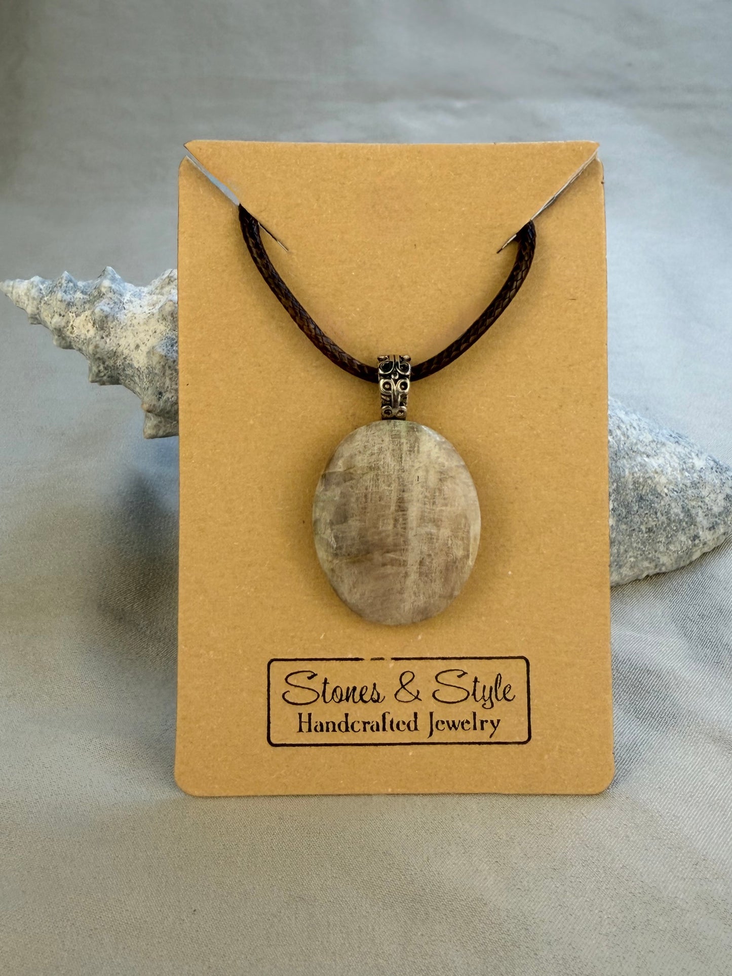 African Moonstone (Belomorite) Pendant Necklace