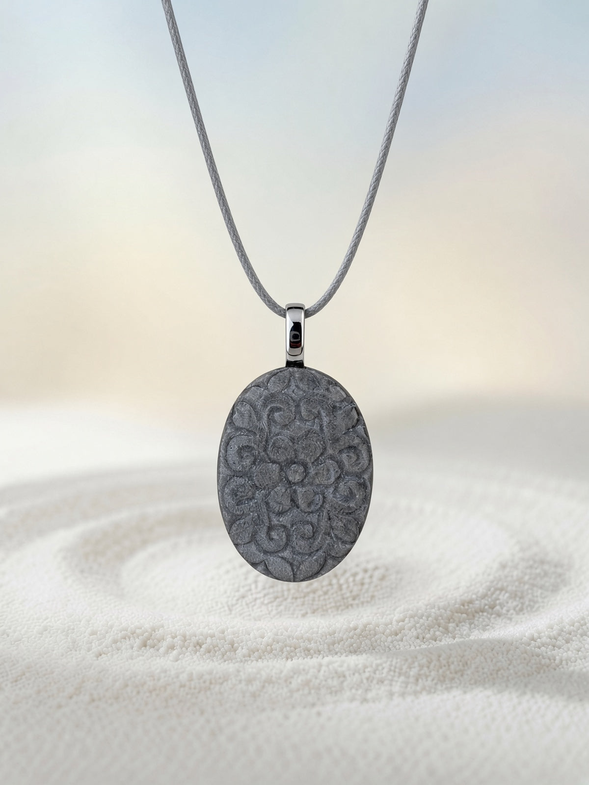 Carved Silver Sheen Obsidian Pendant Necklace