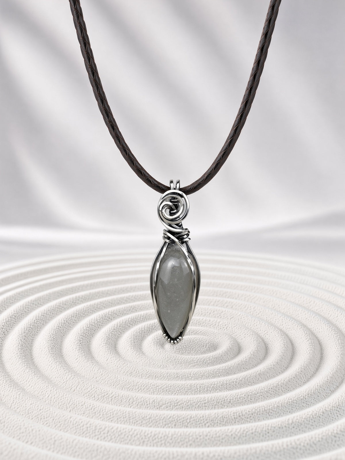 Grey Moonstone Pendant Necklace (Argentium Silver)
