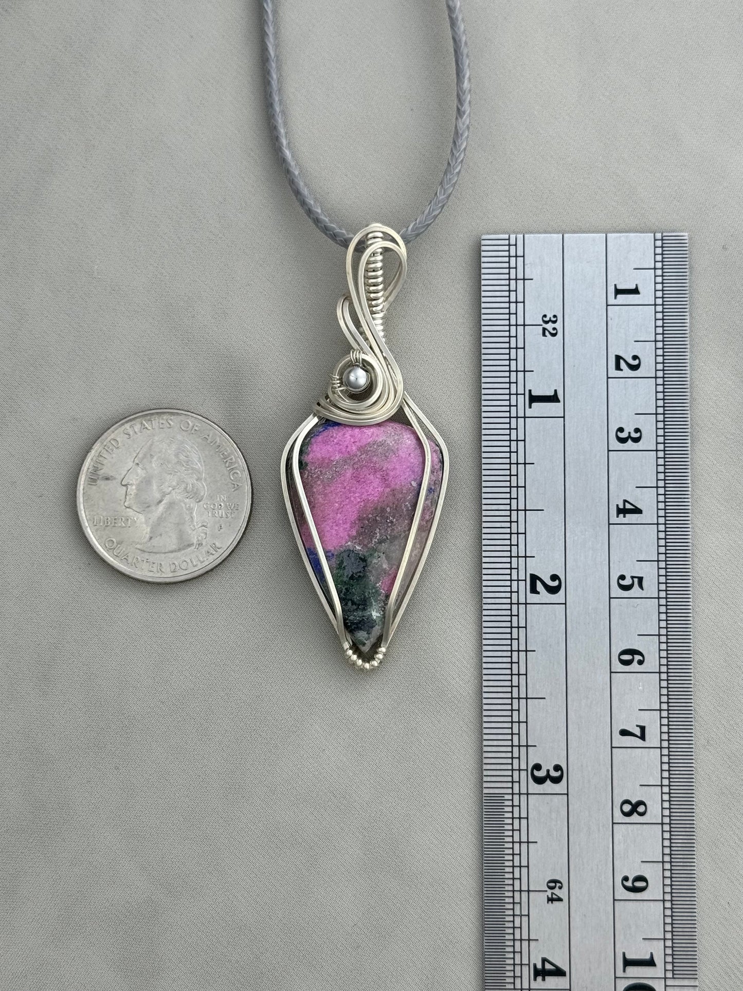 Pink Cobalto Calcite Pendant Necklace in Argentium Silver