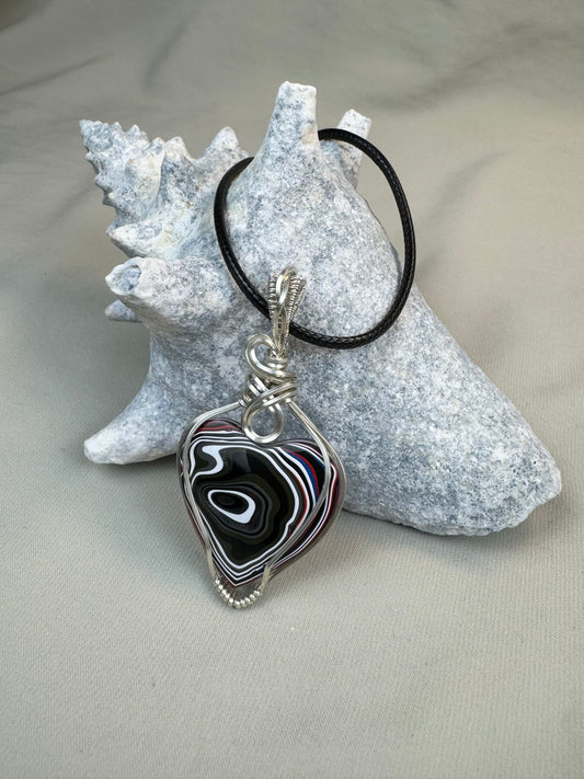 Fordite Pendant Necklace in Argentium Silver