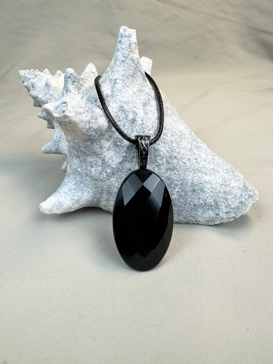 Faceted Black Onyx Pendant Necklace