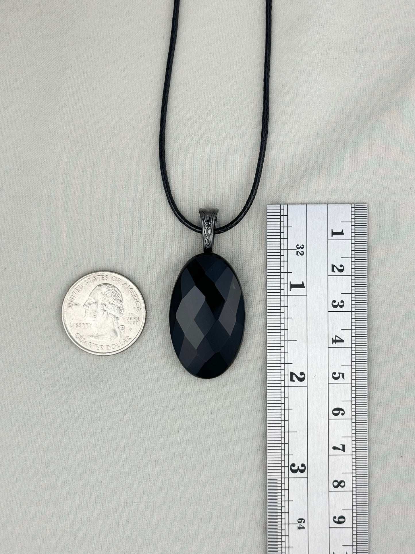 Faceted Black Onyx Pendant Necklace