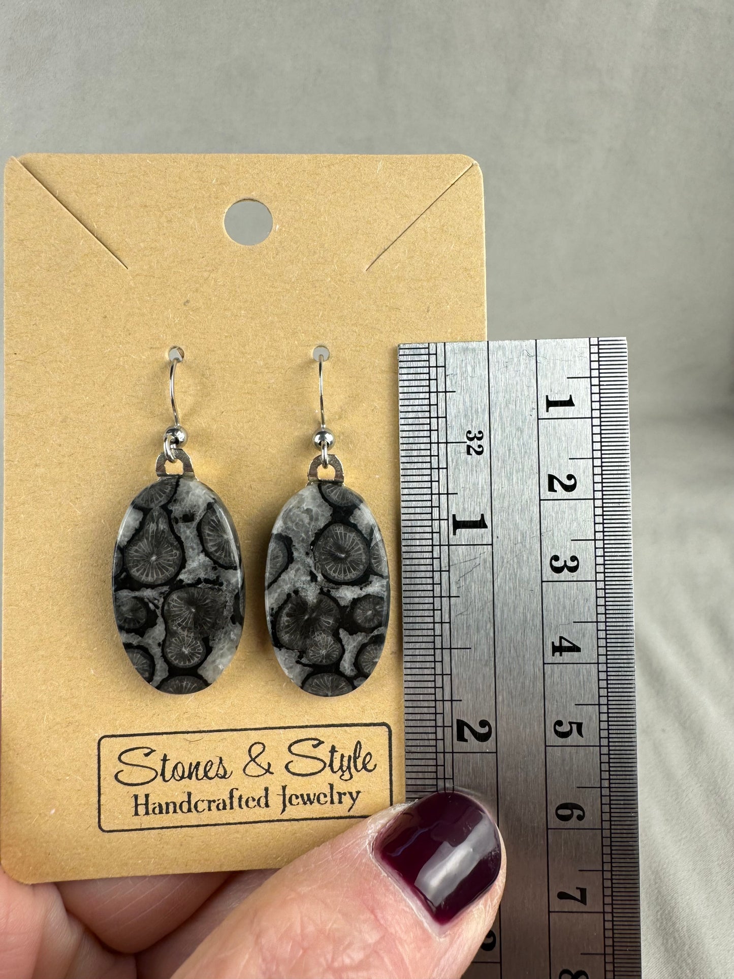 Black Fossil Coral French Hook Earrings