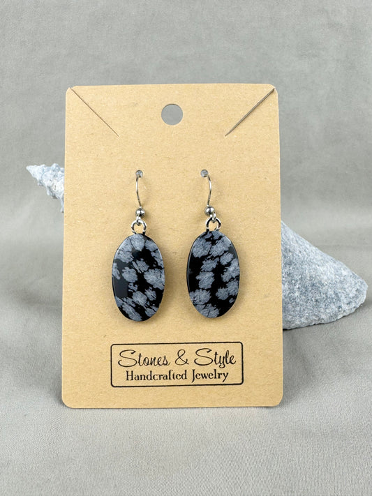 Snowflake Obsidian French Hook Earrings