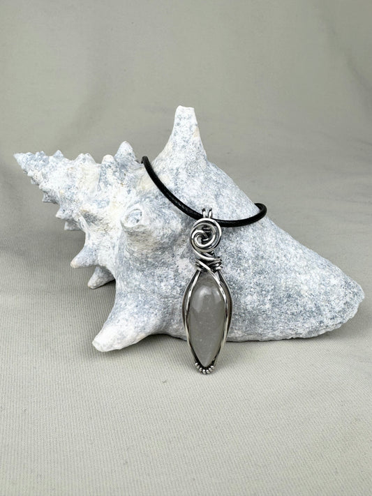 Grey Moonstone Pendant Necklace (Argentium Silver)