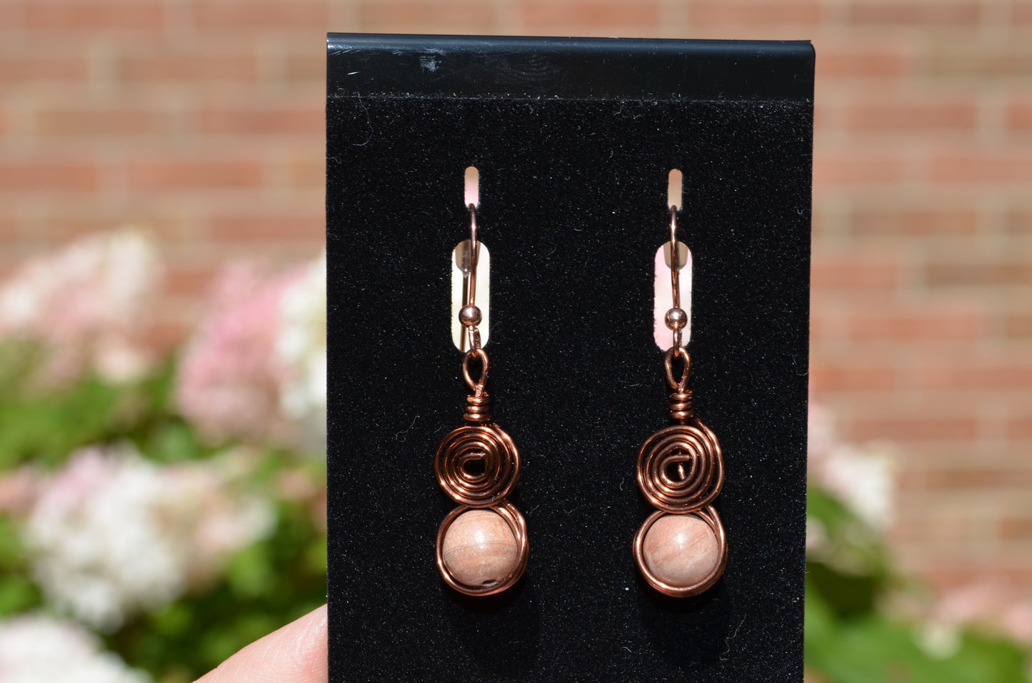 Copper Swirl Tan Hook Earrings