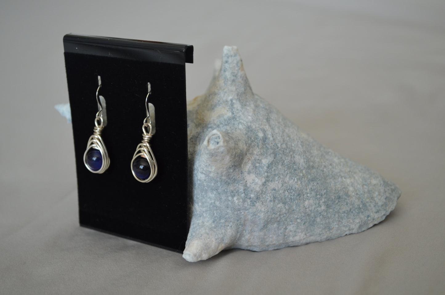 Silver Dark Blue Herringbone Hook Earrings