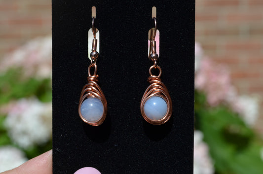 Copper Tranquil Blue Herringbone Hook Earrings