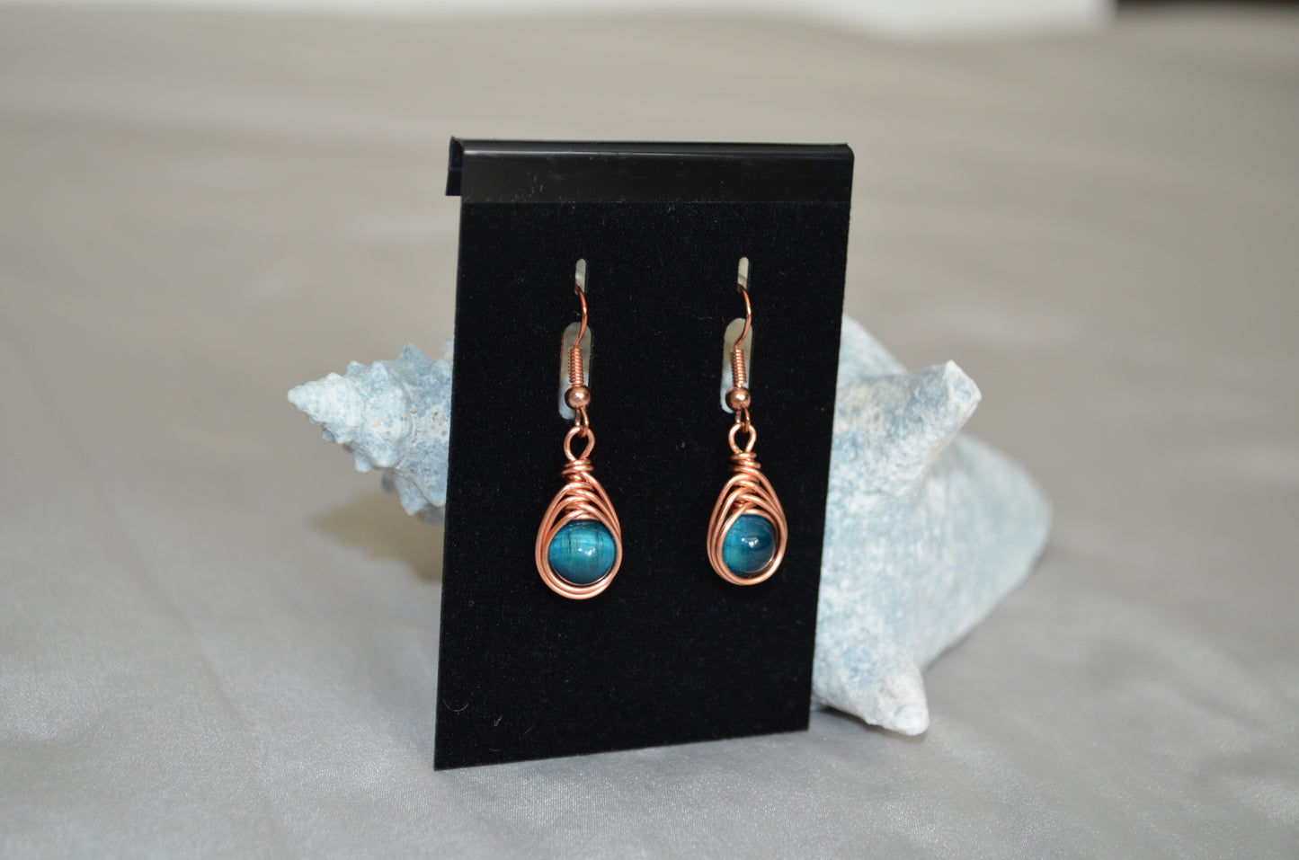 Copper Turquoise Herringbone Hook Earrings