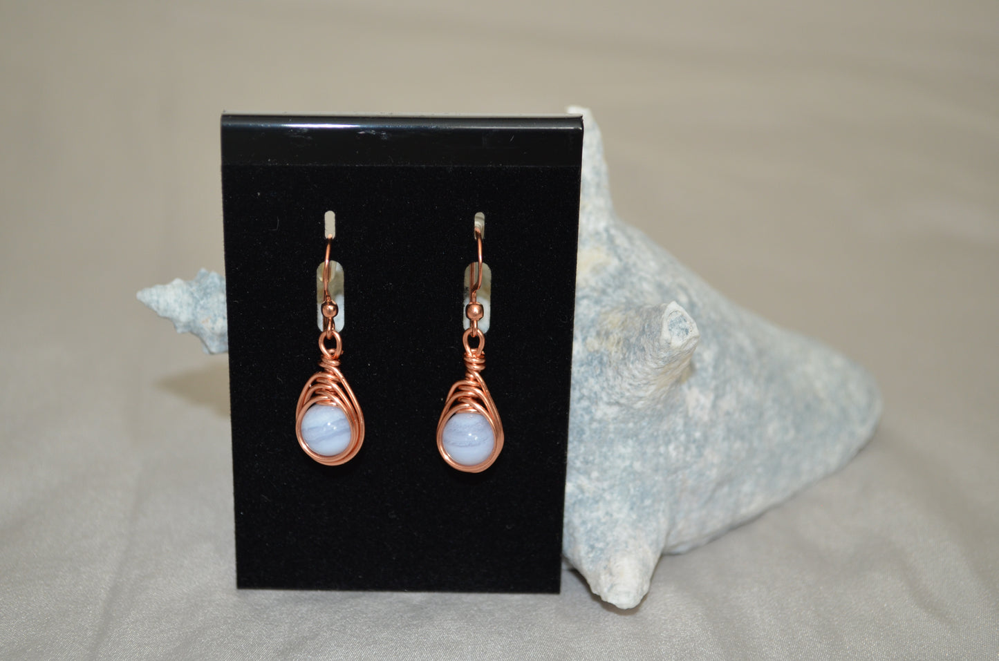 Copper Tranquil Blue Herringbone Hook Earrings