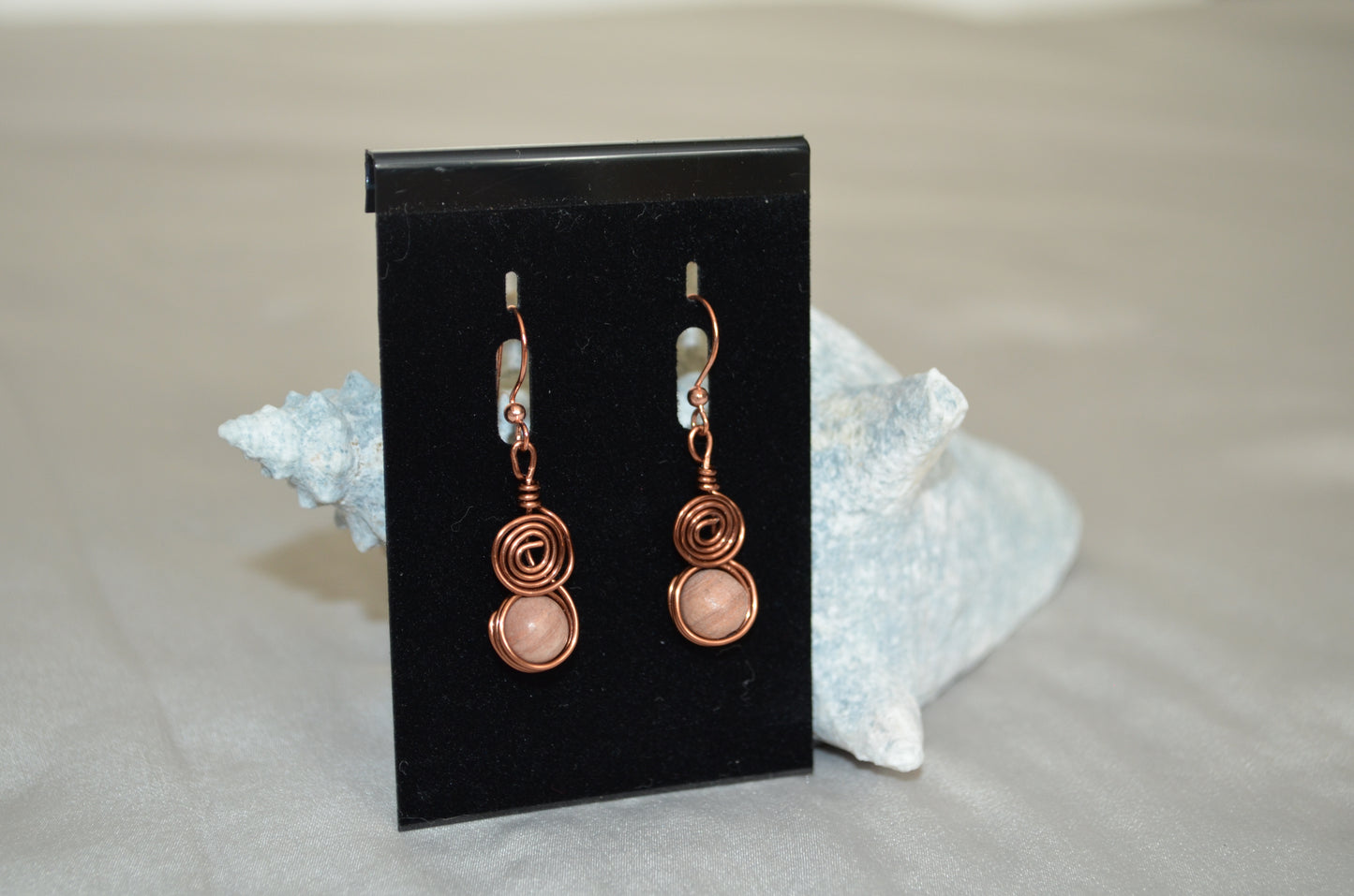 Copper Swirl Tan Hook Earrings