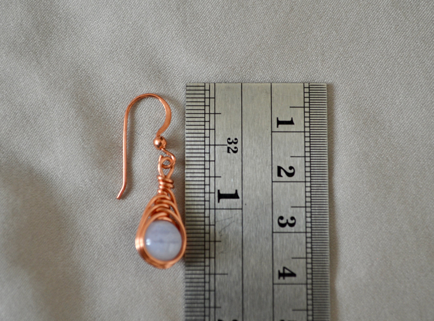 Copper Tranquil Blue Herringbone Hook Earrings