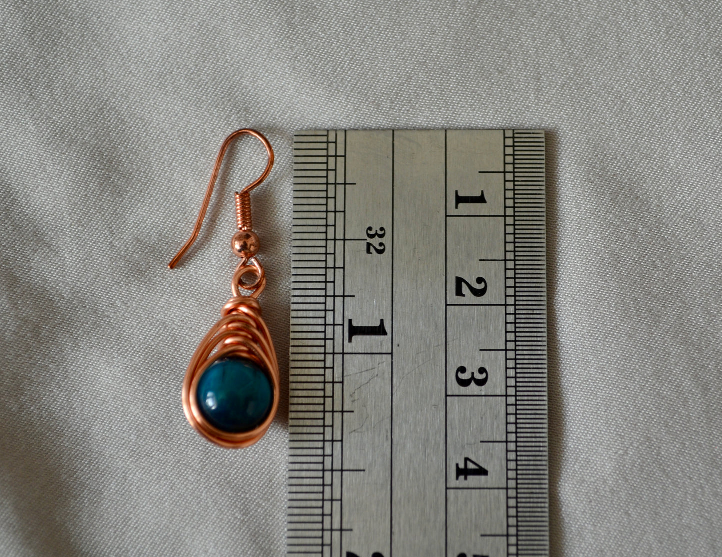 Copper Turquoise Herringbone Hook Earrings