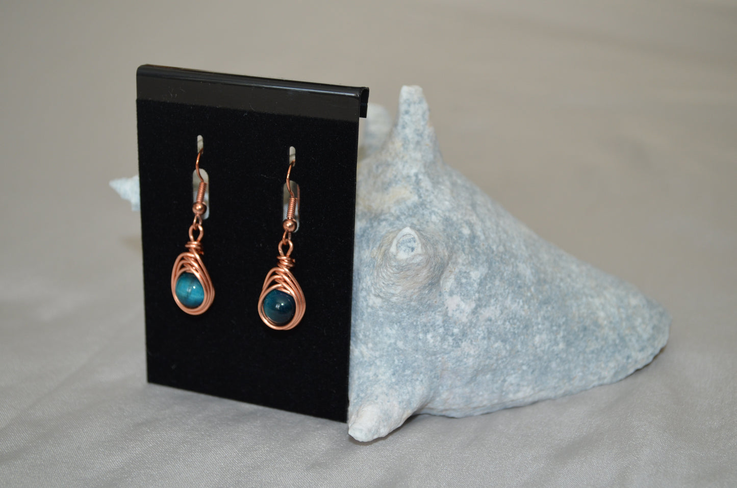 Copper Turquoise Herringbone Hook Earrings