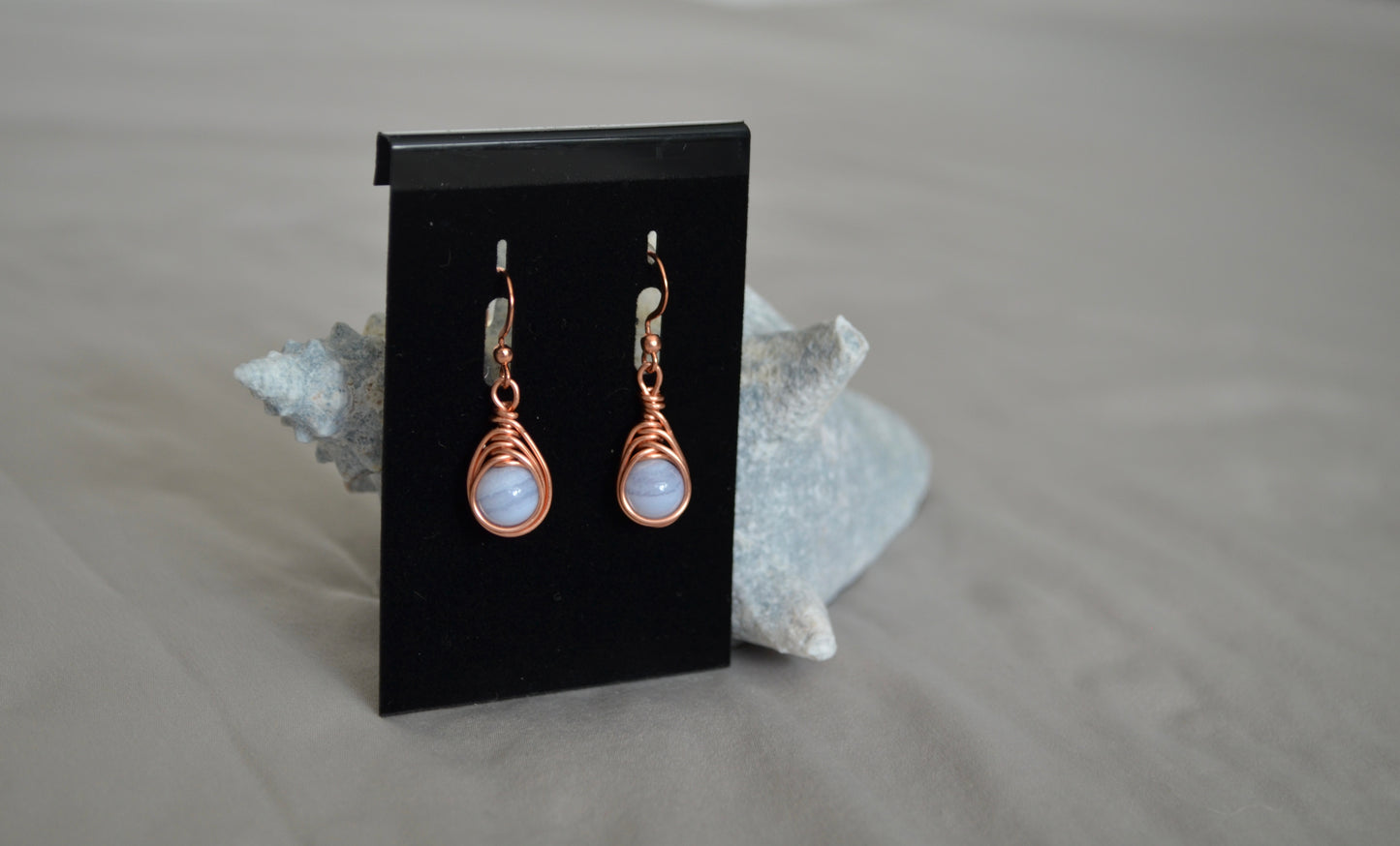 Copper Tranquil Blue Herringbone Hook Earrings