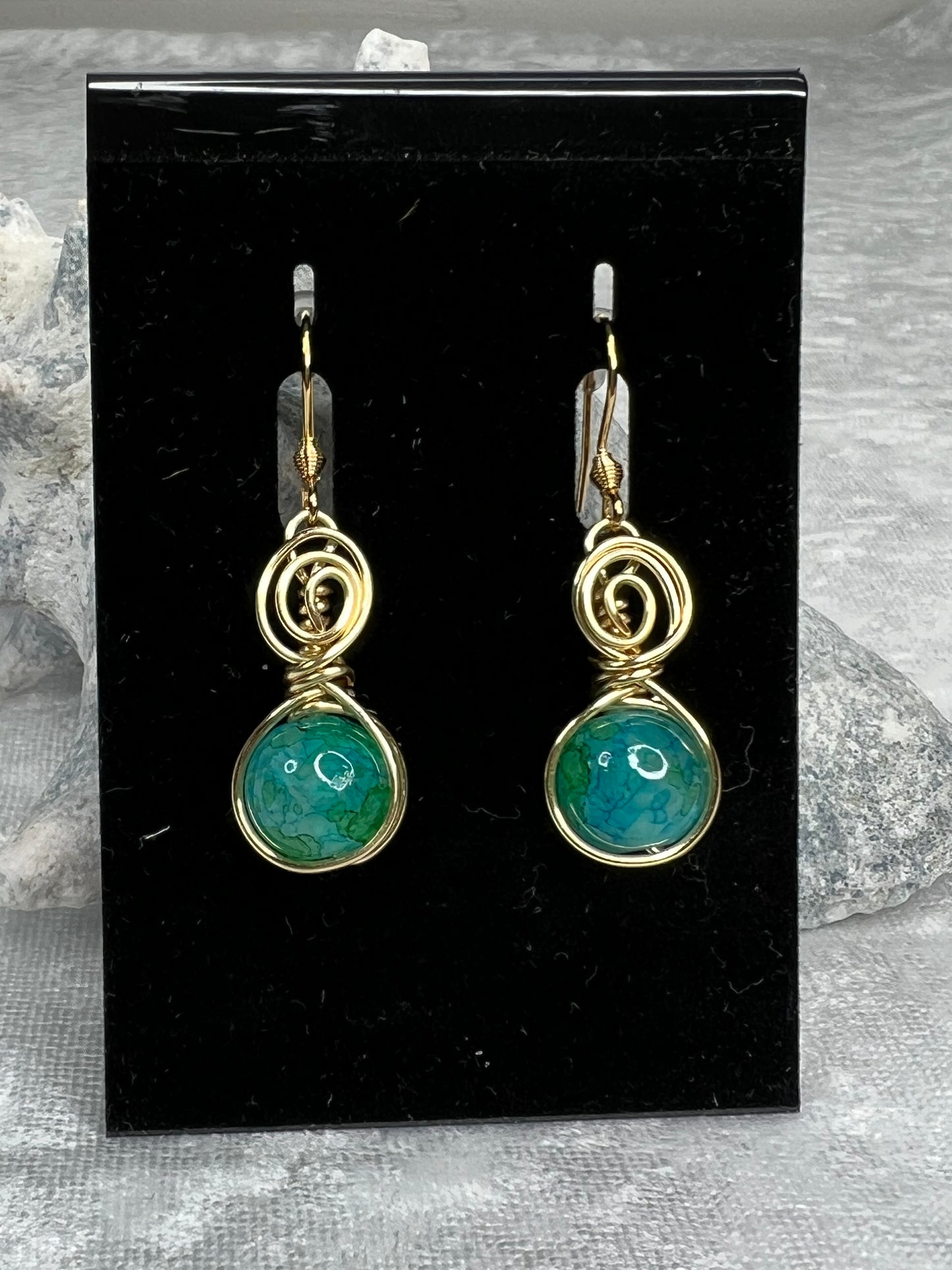 Turquoise/Green & Gold Earrings