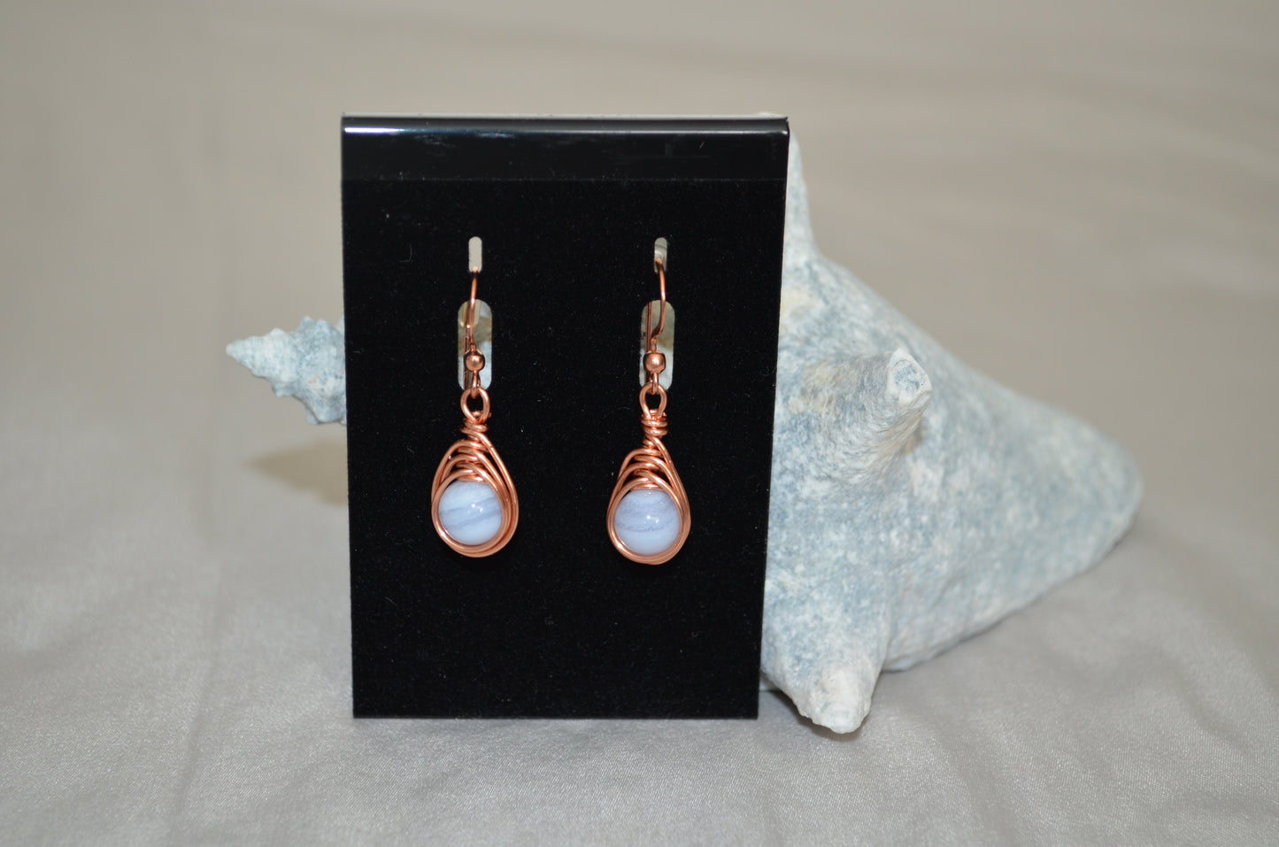 Copper Tranquil Blue Herringbone Hook Earrings