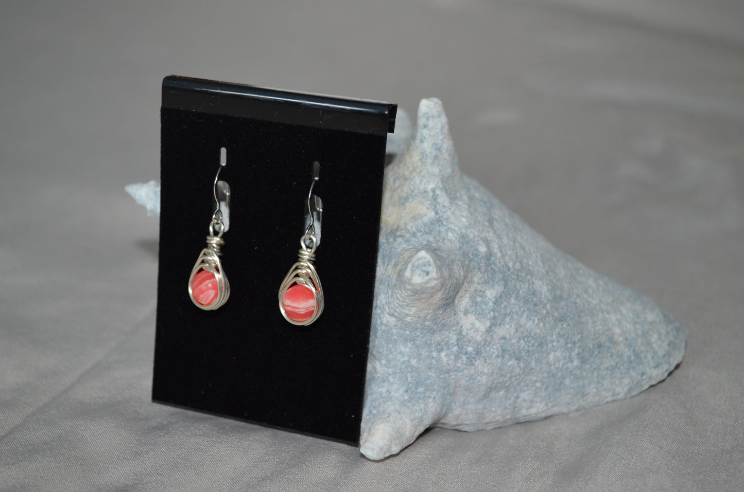 Silver Peach Herringbone Hook Earrings