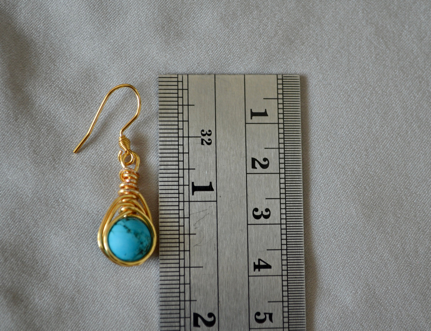 Gold Turquoise Blue Herringbone Hook Earrings