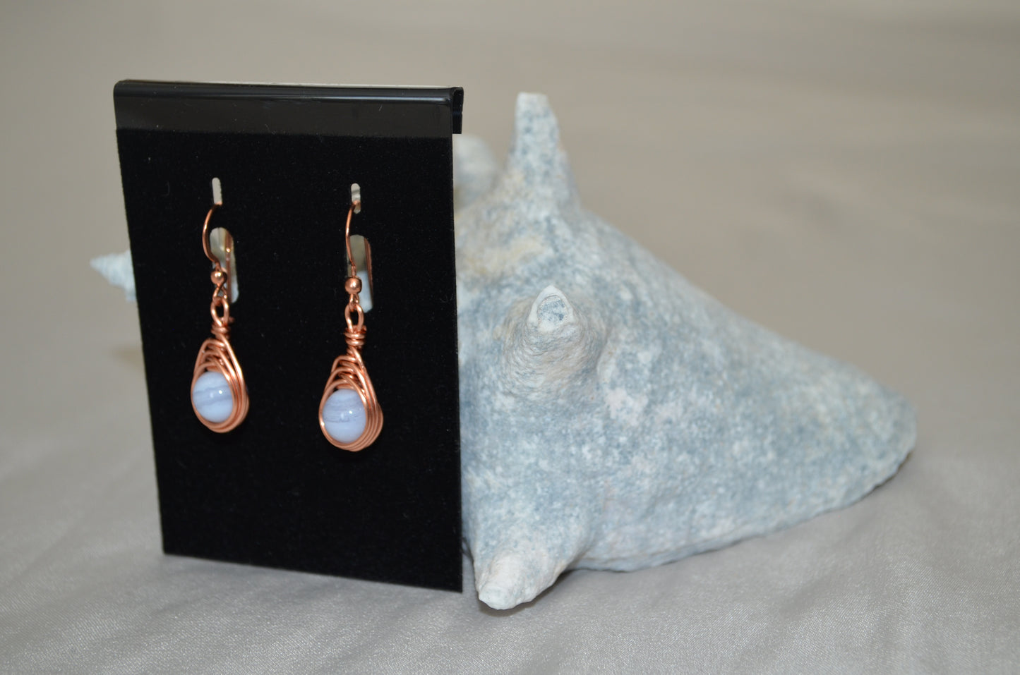 Copper Tranquil Blue Herringbone Hook Earrings