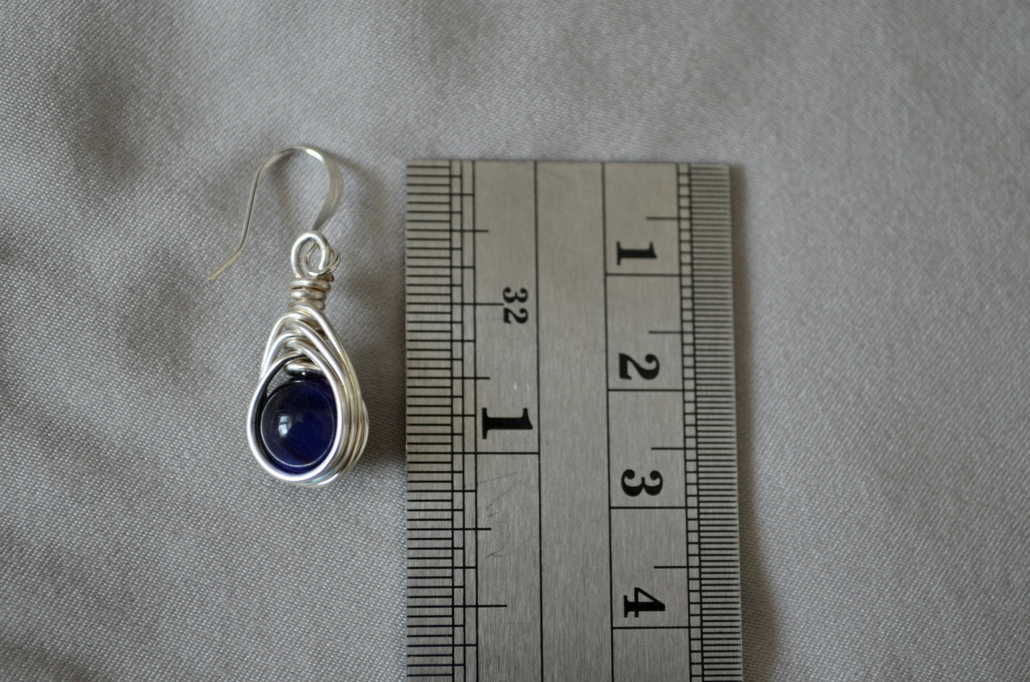 Silver Dark Blue Herringbone Hook Earrings