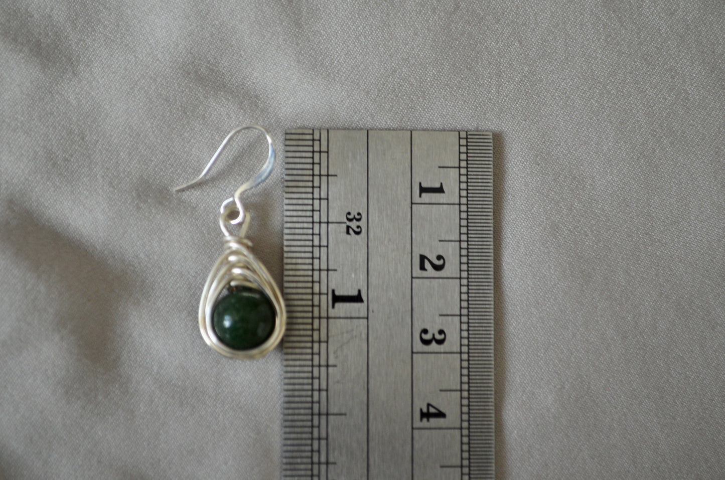 Silver Jade Green Herringbone Hook Earrings