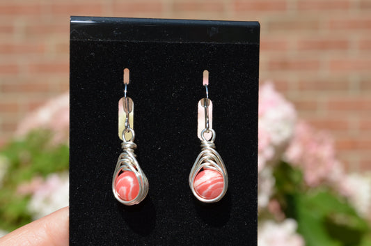 Silver Peach Herringbone Hook Earrings