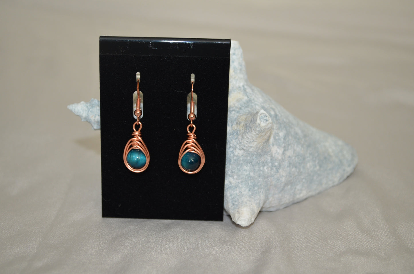 Copper Turquoise Herringbone Hook Earrings