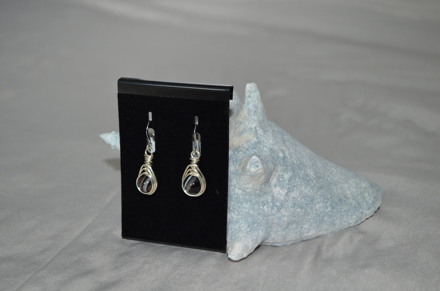 Silver Dark Blue Herringbone Hook Earrings