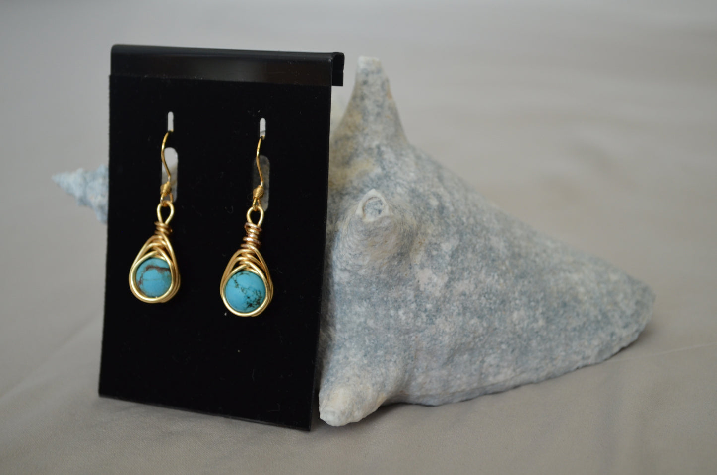 Gold Turquoise Blue Herringbone Hook Earrings